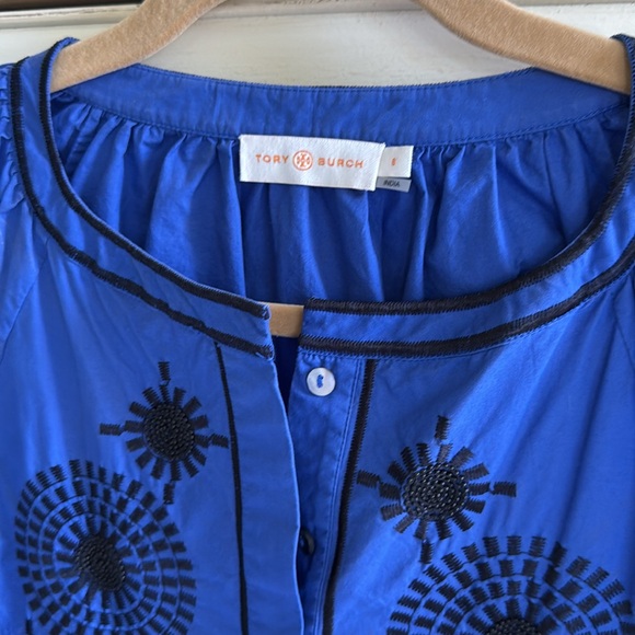Tory Burch Aubrey Poplin Tunic Embroidered Peasant Top Blouse Size 8 - Picture 2 of 8
